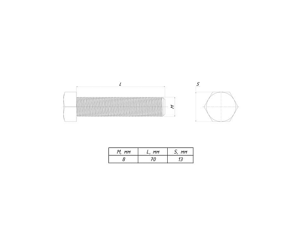 Болт шестигранный М8x70 DIN 933 TDZ EKF