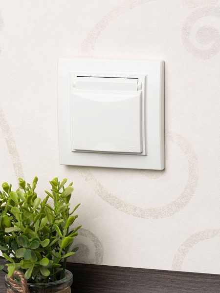 Минск Розетка 1-местная СП с/з с крышкой 16А белая с защ. штор. IP44 EKF