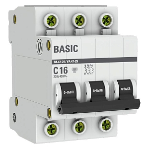 Автоматический выключатель ВА 47-29 3P 16А (C) 4,5кА BASIC