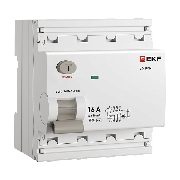 Выключатель дифференциального тока ВД-100N 4P 16А 10мА AC эл-мех 6кА PROXIMA EKF