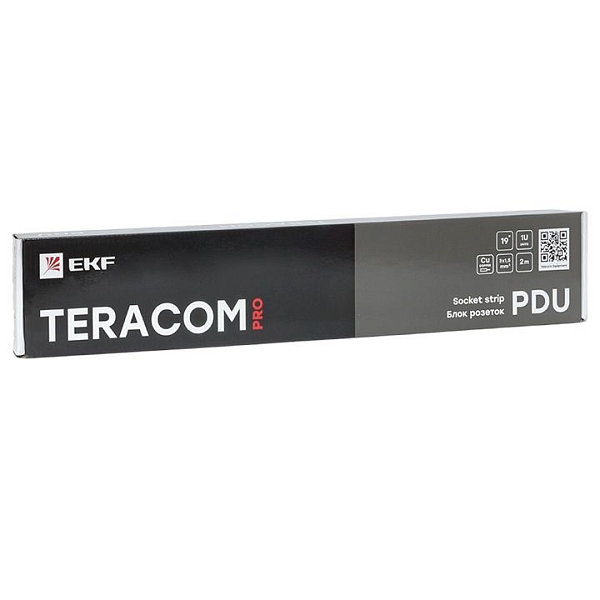 Блок розеток PDU TERACOM PRO 19" 1U 10А/250В 9 розеток Schuko шнур питания длиной 2 метра сечение 3x1,5 мм2 вилка C14 корпус алюминий черный