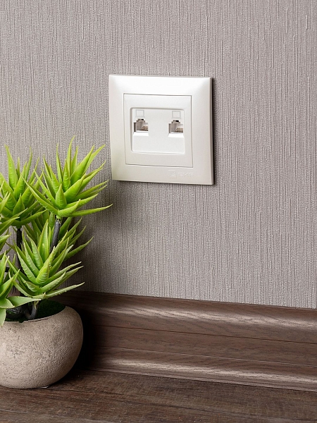 Валенсия лицевая панель розетки RJ-45 2-местная кашемир EKF