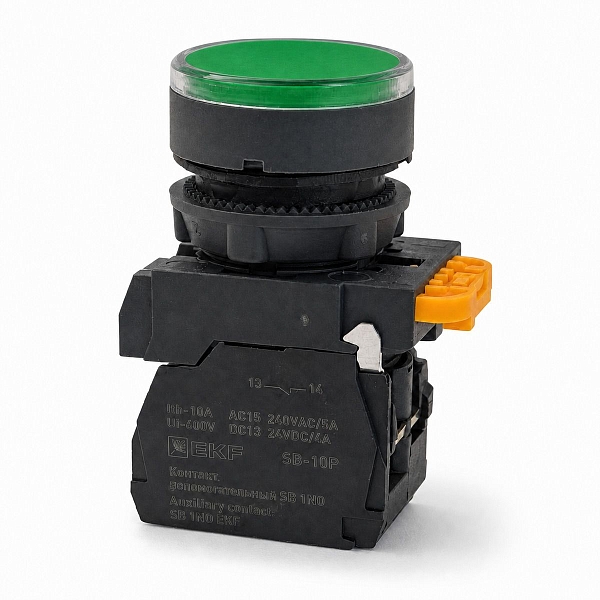 Кнопка SB-27 плоская без фиксации c подсветкой 220V AC 1NO зеленая IP65 EKF