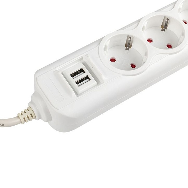 Удлинитель "Эксперт" 4 гнезда 5 метров 16А/3,5кВт с 2 USB 2,1А ПВС 3x1 EKF PROxima