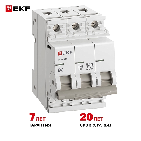 Автоматический выключатель ВА 47-63N 3P 6А (B) 6кА PROXIMA EKF