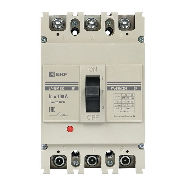 Выключатель автоматический в литом корпусе ВА-99М 250/100А 3P 10In 35кА с термомагнитным расцепителем EKF