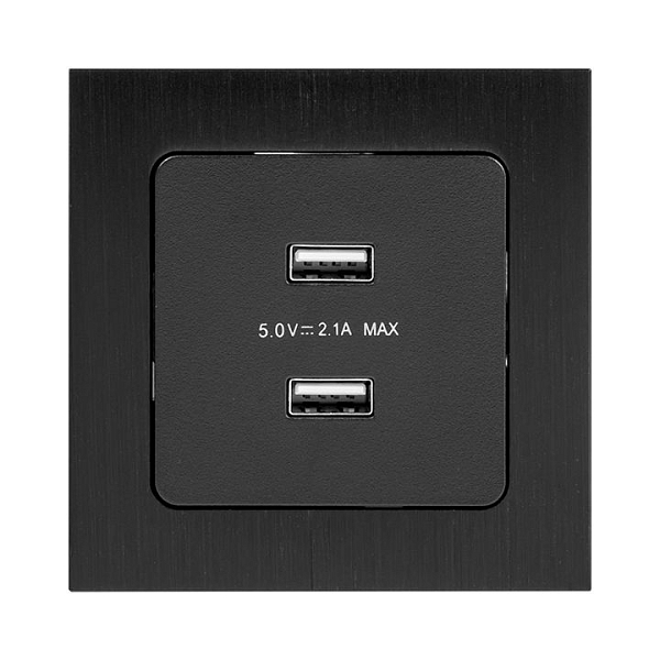 Стокгольм Механизм Розетки USB 2-местной 2,1А винтовые клеммы черный EKF