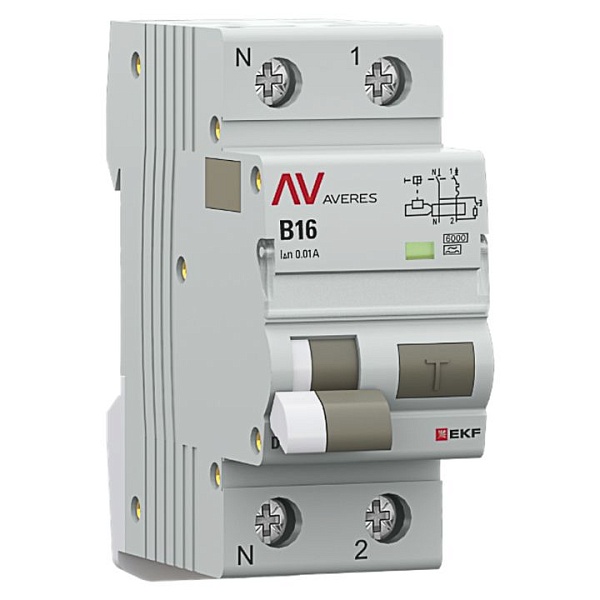 Автоматический выключатель дифференциального тока DVA-6 1P+N 16А характеристика B 10мА тип A электромеханический 6кА AVERES EKF