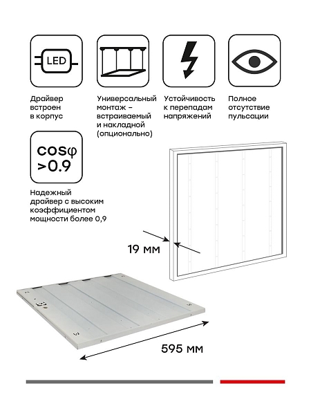 Панель светодиодная ДВО-4102-Z 36Вт 6500К призма 595x595 EKF