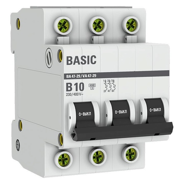 Автоматический выключатель ВА 47-29 3P 10А (B) 4,5кА BASIC