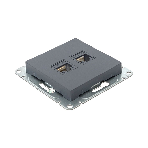 Механизм розетки RJ45 - 2шт, (cat5), графит Эпика EKF