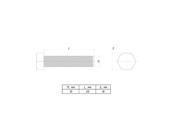 Болт шестигранный М10x20 DIN 933 EKF
