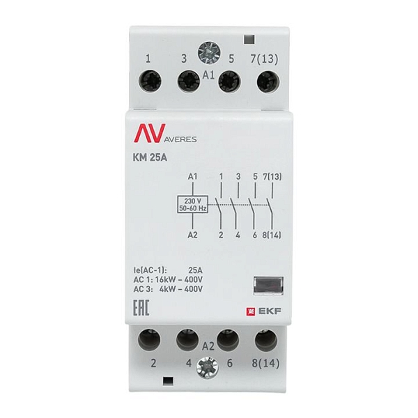 Контактор модульный КМ 25А 4NO 230В АС (2 мод.) AVERES EKF