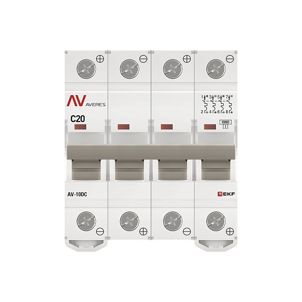 Выключатель автоматический AV-10 DC 4P 20A (C) 10kA EKF AVERES