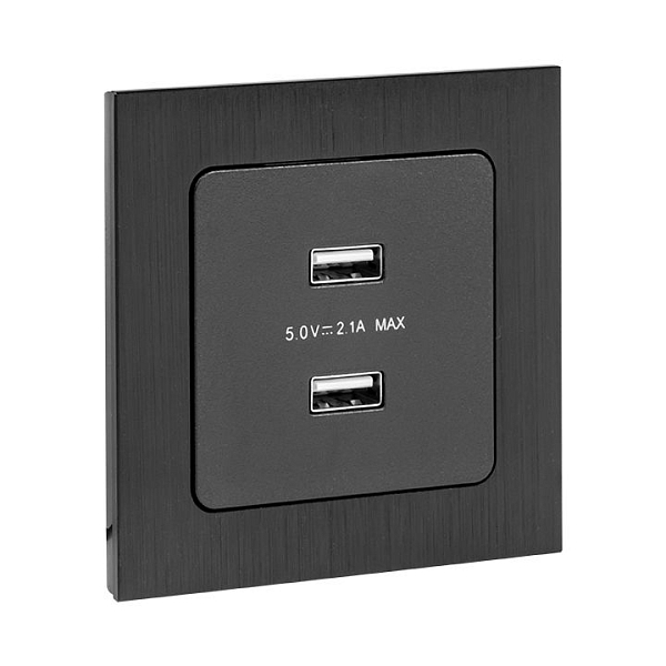 Стокгольм Механизм Розетки USB 2-местной 2,1А винтовые клеммы черный EKF