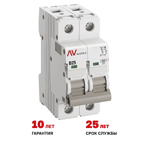 Выключатель автоматический AV-6 2P 25A (B) 6kA EKF AVERES
