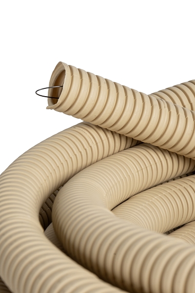 Труба гофр. ПВХ с протяжкой d16 мм (25 м) светлое дерево EKF-Plast