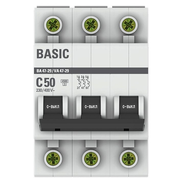 Автоматический выключатель ВА 47-29 3P 50А (C) 4,5кА BASIC