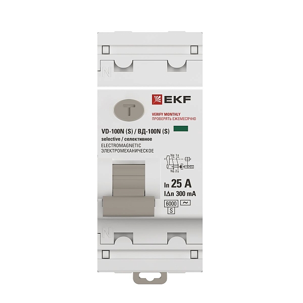 Выключатель дифференциального тока ВД-100N (S) 2P 25А 300мА тип AC эл-мех 6кА PROXIMA EKF