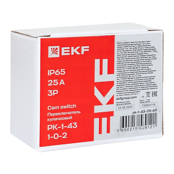 Переключатель кулачковый ПК-1-43 25А 3P «1-0-2» IP65 EKF
