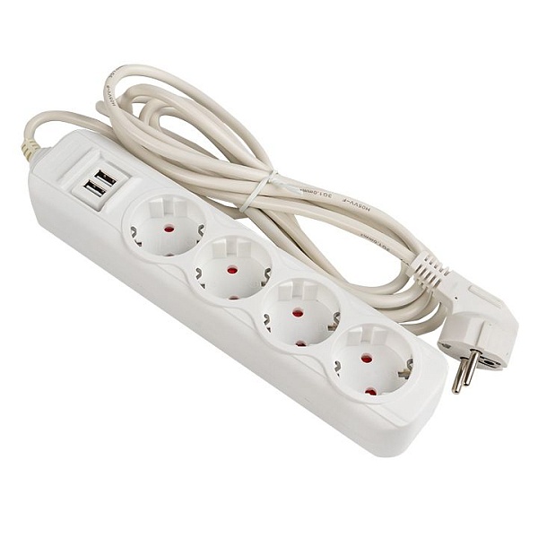 Удлинитель "Эксперт" 4 гнезда 5 метров 16А/3,5кВт с 2 USB 2,1А ПВС 3x1 EKF PROxima