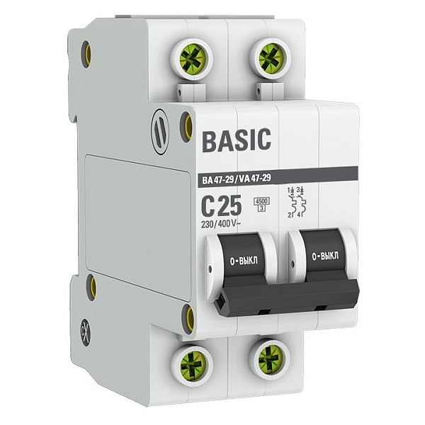 Автоматический выключатель ВА 47-29 2P 25А (C) 4,5кА BASIC
