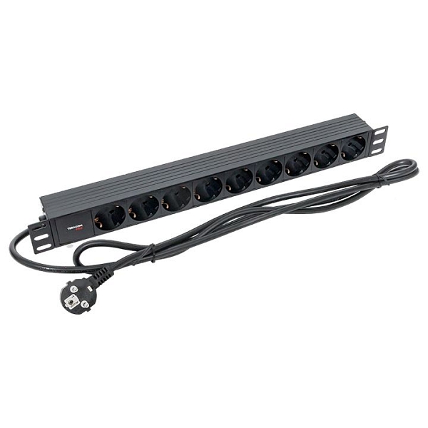 Блок розеток PDU TERACOM PRO 19" 1U 16А/250В 9 розеток Schuko шнур питания длиной 2 метра сечение 3x1,5 мм2 вилка Schuko корпус пластик черный