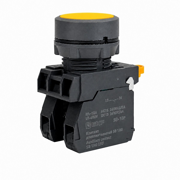 Кнопка SB-31 плоская с фиксацией 1NO желтая IP65 EKF