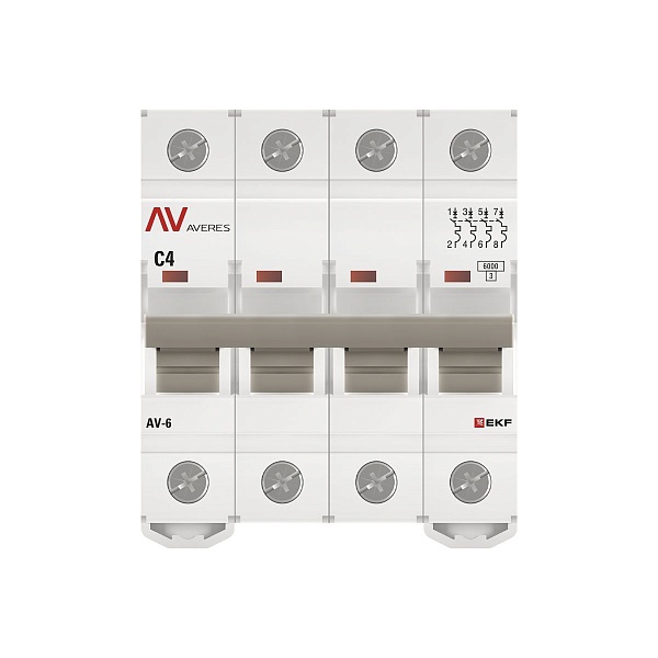 Выключатель автоматический AV-6 4P 4A (C) 6kA EKF AVERES
