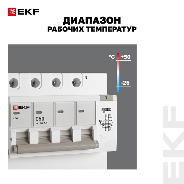 Автоматический выключатель дифференциального тока АД-4 4P 50А характеристика C 300мА тип АС электронный 6кА PROXIMA EKF