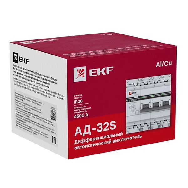 Автоматический выключатель дифференциального тока АД-32 3P+N (S) 40А характеристика C 100мА тип AC электронный селективный 4,5кА PROXIMA EKF