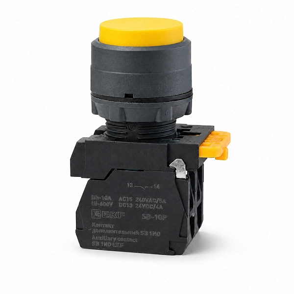 Кнопка выпирающая SB-35 с фиксацией 1NO+1NC желтая IP65 EKF