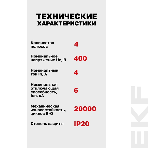Выключатель автоматический AV-6 4P 4A (D) 6kA EKF AVERES